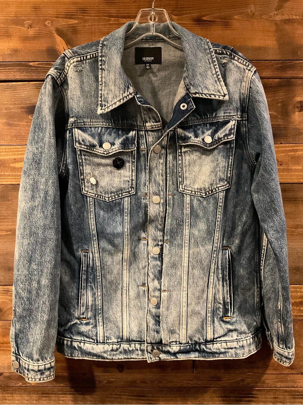 Classic Hudson Jeans Women’s Acid wash Blue Denim Trucker Jacket MEDIUM